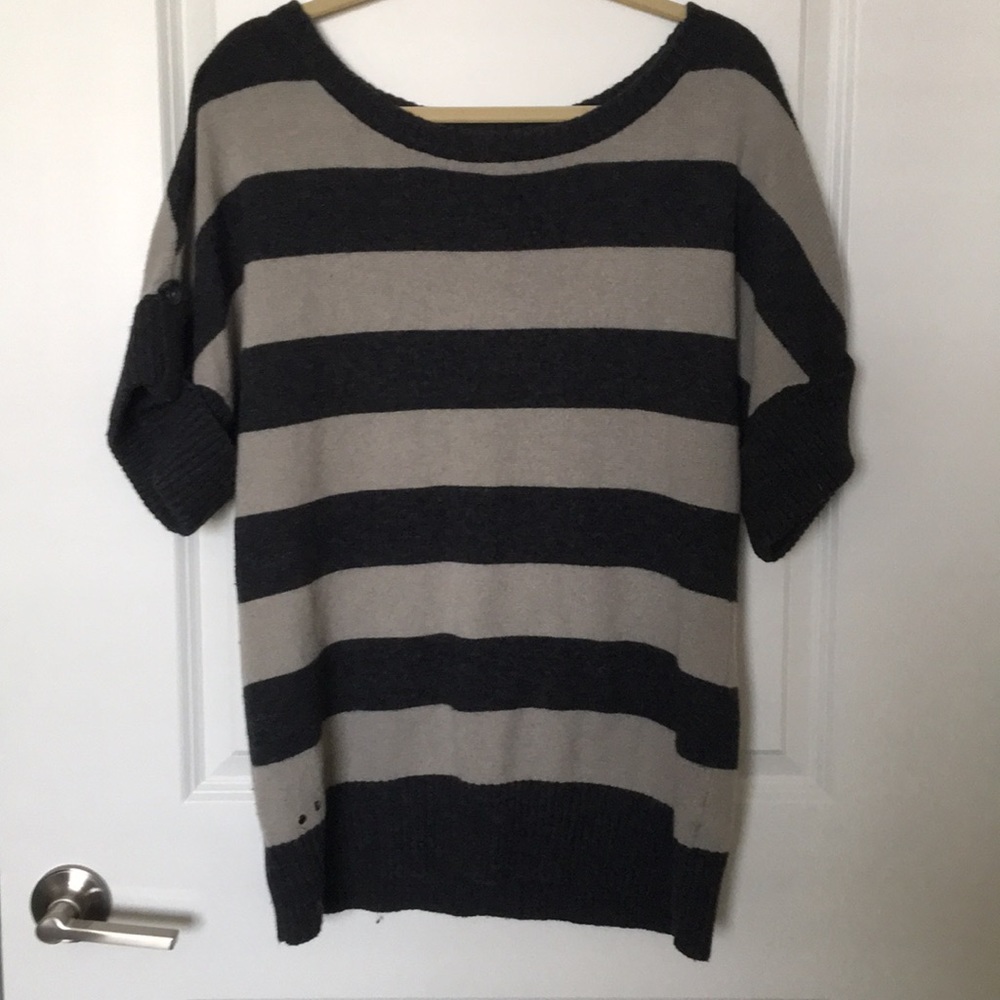 Converse Gray & Black Striped Sweater | Short Sleeve Knit | Size L